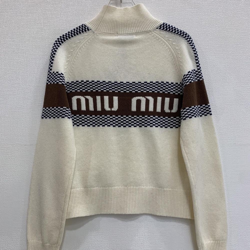Miu Miu Cream and Brown Cowl Neck Sweater